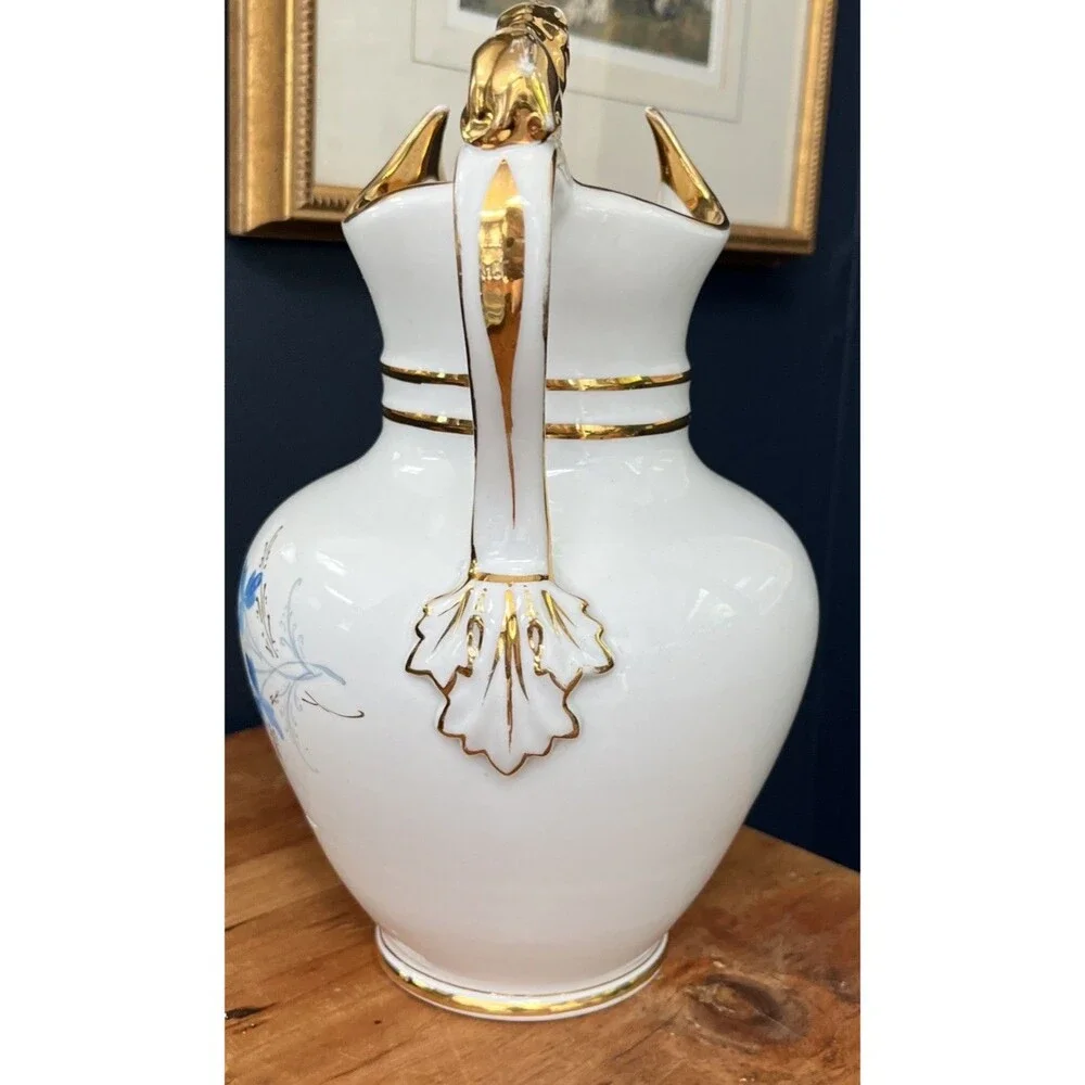 Antique Bing & Grøndahl chocolate jug in porcelain with gold lion handle w/lid